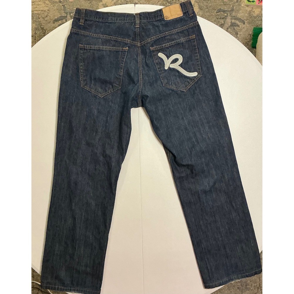 Rocawear Mens Dark Wash Relaxed‎ Straight Leg Jeans Embroidered Logo Size 38
